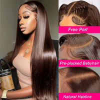 Peluca de Cabello Humano con Frente de Encaje Transparente 13x6 SDD Pre-Plucked al por Mayor 4 #   Pelucas rectas de color marrón de 20 y 22 pulgadas