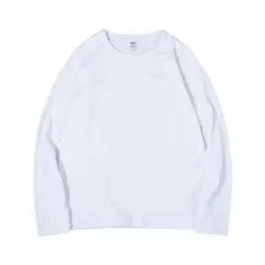 高品質在庫ブランク長袖Tシャツ綿100% フリース従来型スリーブベースシャツプレーンホワイトクローズフィットT300G