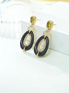 New Sterling Bạc Khảm Linh Hoạt Thích hợp Thiết Kế, Thanh Lịch Và Tinh Hoa Phụ Nữ Của Màu Đen Agate Ngọt Ngào Bông Tai Mát - Product Image 3