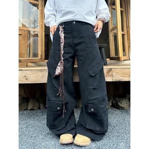 Pantalones Vaqueros Cargo Vintage de Pierna Ancha con Decoración de Cadena Metálica para Streetwear - Product Image 1