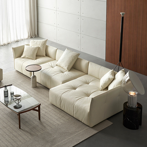 Sofá de combinación de tela de vaca elegante a la moda de gama alta, sofá Modular de brazo <span class=keywords><strong>estrecho</strong></span> de Color Beige para sala de estar - Product Image 3