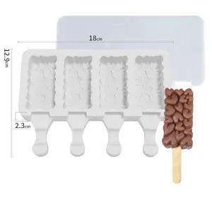 Online Top Seller 2023 BPA-Free 4 Cavities Popsicle Molds Ice Mold Silicone Ice Cream Molds with Lid