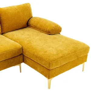 OEM ODM Galvanized Steel Leg Yellow Chenille U Shape Sofa Set Luxury Modern Sectional Corner Couch Living Room Sofa