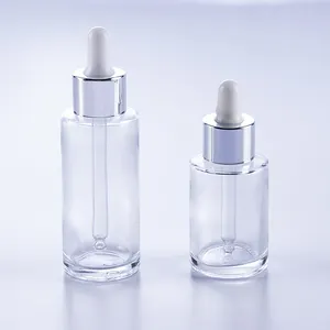 30 ml reusable hot sale perfume flat shoulder long round bottle of essential oil empty essential oil glass bottles with dropper