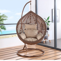 Chaise d'oeuf suspendue en rotin-Hamac suspendu avec coussins et support, chaise balançoire de patio intérieur/extérieur