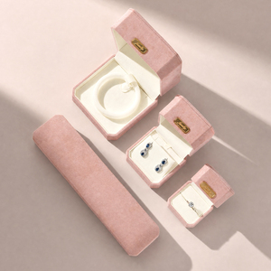 Zebopak Pink Velvet Octagon Jewelry <b>Box</b> Set with Ring <b>Earring</b> Gold Metal Label Storage Case <b>Gift</b> Packaging Wholesale - Product Image 6