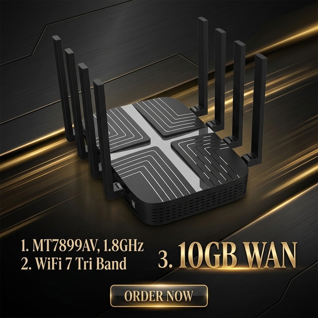 BE19000 1.8GHz Quad-Core CPU Unlock High Speed Long Range WiFi 7 Router Tri-Band 6Ghz WiFi 7 Wi-Fi Router 5g