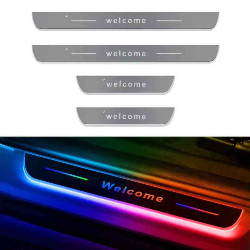 Draadloze Auto Led Verlicht Logo Auto Accessoires Verlicht Rgb Multi Color Licht Bewegende Auto Led Verlichte Dorpelplaat