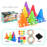 Permainan Lompat Rintangan 3-in-1 untuk Anak-anak, Permainan Lempar Cincin dengan Lampu, Permainan Lempar untuk Hari Olahraga Anak
