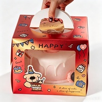 Boîte à pâtisserie en carton imprimé pour cadeaux de fêtes, emballage de desserts, boîte à gâteau d'anniversaire avec fenêtre transparente en PET et poignée portable