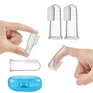 Yararlı bebek parmak diş fırçası yumuşak silikon bebek eğitimi diş fırçası saklama kutusu diş temizle masaj ağız bakımı için