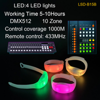 Pulsera LED para Conciertos, 4 LED, 10 Zonas, 15 Colores Personalizables, Control Remoto de 433 MHz, Alcance de 800 m, Batería Ajustable de 5 a 10 Horas de Duración
