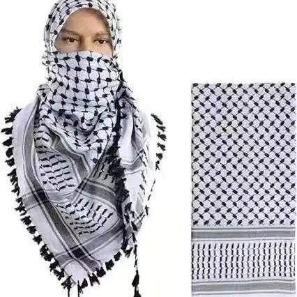 Người Đàn Ông/Phụ Nữ Cao Cấp Arabic Khăn Bông Palestine Keffiyeh Mô Hình Khăn Choàng Màu Đen Và Trắng Size126 * 126 Khăn Hijab