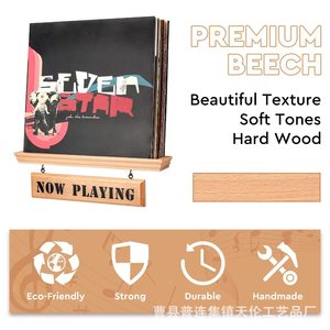 Cross-border wooden record display rack, vinyl record holder, American style record <b>shelf</b>, wall storage rack - Product Image 2