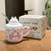 Couvercle de tasse de paille en céramique de lapin mignon dessin animé pour les filles pour l'eau domestique utilisation de bureau pour cadeau Souvenir d'anniversaire