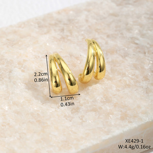 Boucles d'oreilles géométriques en forme de C, en alliage de zinc doré et argenté, bijoux de mode unisexe - Product Image 2