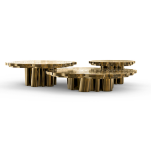 Mesa de centro moderna y moderna para sala de estar, <span class=keywords><strong>muebles</strong></span> de lujo de metal dorado y Raíz de nogal - Product Image 2