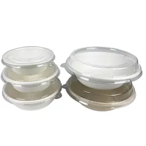 Eco Salad Bowl 100% Biodegradable and Compostable Bagasse Sugarcane Pulp Molded Fiber Soup Bowls With Lids