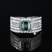 Bague en argent sterling S925 avec incrustation de diamants complets, taille émeraude, moissanite verte de 2 carats, pour homme, bague de fiançailles, alliance