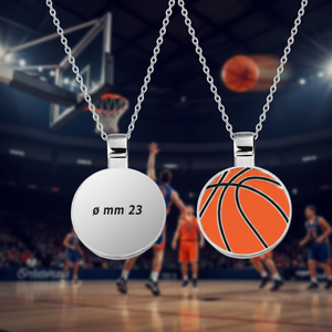 Ciondolo da basket rotondo da 23 mm in argento, accessorio gioiello sportivo - Product Image 2