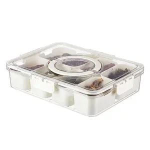 Nouveau produit 8 compartiments en plastique transparent divisé plateau de service alimentaire avec couvercle et poignée conteneur de stockage d'épices