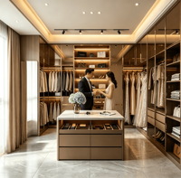 Système de rangement pour dressing moderne haut de gamme laqué avec évier et crédence, dressing en bois sur mesure