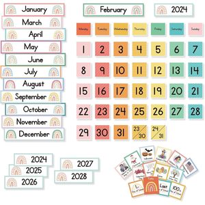 Calendario de bolsillo con diseño de arcoíris, de nailon, grande, de varias piezas, diseño bohemio, para la gestión del tiempo en el aula, regreso a clases - Product Image 1