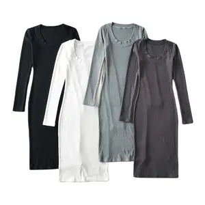 Wholesale bodysuit solid color long dress spring new slim fashion women dresses