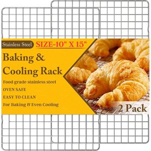 Qukaka Baking Cooling <b>Rack</b> 10 X 15 Inch Stainless Steel <b>Oven</b> Safe For Even Cooling 2 Pack - Product Image 1