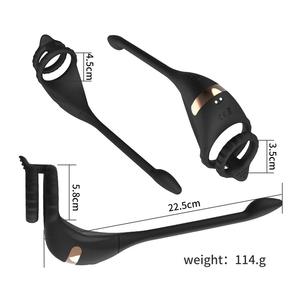 Anillo vibrador de silicona de 10 frecuencias con control remoto por aplicación, doble bloqueo y tapón anal para adultos. - Product Image 5