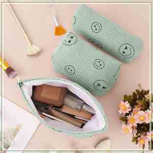 Cute Smiley Face <b>Makeup</b> Organizer with Zipper 3 Pack Corduroy <b>Makeup</b> Bag Set Cosmetic Toiletry Travel Pouch Organizer - Product Image 2