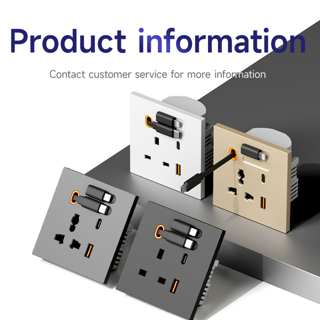 Universal Type-C USB Socket with Retractable Charging Cable, Adjustable Length Smooth and Lag-free Fast Charging Max 20W