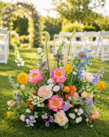 Luna, centre de table de mariage de grande taille, style jardin, en fleurs artificielles de pivoine, rose et ranunculus en soie, toucher réel, multicolores