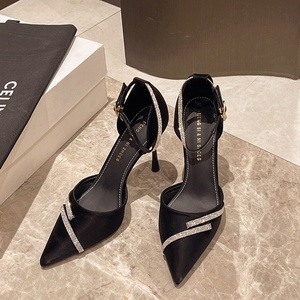 Nuevos Zapatos de Tacón Alto Negros Elegantes con Diseño de Lazo y Pedrería, Estilo Francés, Lujosos, Cómodos y Transpirables - Product Image 3