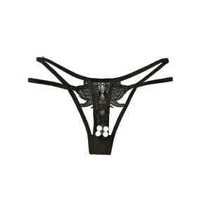 Lencería Sexy, Tanga de Encaje de Nailon Negro, Ropa Interior Femenina Transparente sin Entrepierna - Product Image 4