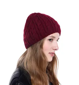 Bonnet en tricot épais, nouveau modèle, couleur unie, pour l'hiver, chaud, câble acrylique, tricoté