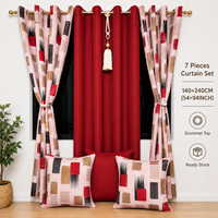 Ensemble de 7 rideaux à œillets semi-occultants personnalisés avec housses de coussin, rideaux géométriques pour le salon