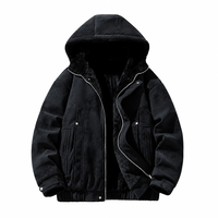 Manteau unisexe en polyester 100% de style parka, résistant, décontracté, d'hiver, en daim texturé, doublé de fourrure sherpa, avec fermeture éclair, chauffant, coupe-vent, à capuche