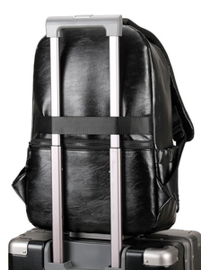 Black PU Leather Laptop <b>Backpack</b> Large Capacity Business Travel School Bag Water Resistant Soft Handle - Product Image 5