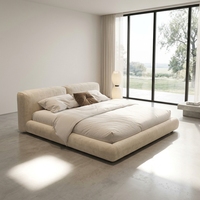 Lit capitonné surdimensionné avec cadre en bois massif de qualité supérieure, tête de lit rembourrée douce, lit plateforme minimaliste pour une chambre confortable