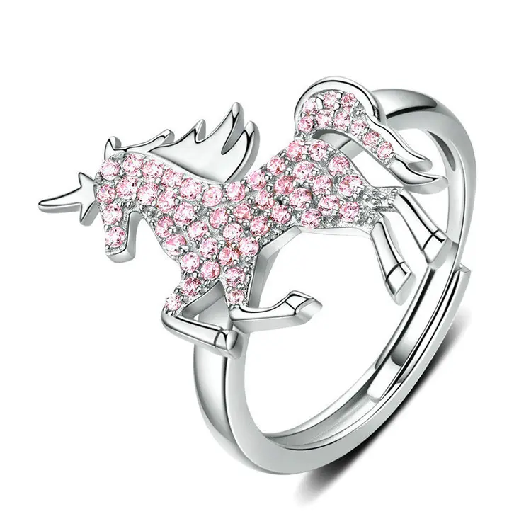 925 Sterling Silber Tiers chmuck Damen verstellbare rosa Diamant Einhorn Ringe