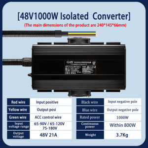 Convertidor CC/CC HJHL HJ48V1000W-G 48V 21A 88% Eficiencia Monofásico para Uso Industrial, Doméstico, Automotriz y Vehículos Aéreos HJ48V1000W-G - Product Image 2