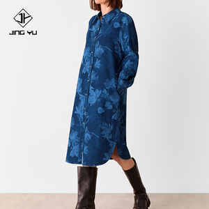 Vestido camisero de manga larga con botones, diseño personalizado OEM, estampado de moda, vestidos de mezclilla para mujer de algodón de alta calidad - Product Image 1