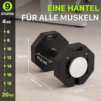 Haltère Octogonal Ajustable 3-en-1 DN 2kg en Acier Massif, Capacité Max 102KG, avec Vis Remplaçables et Plaques d'Extension, Construction Robuste