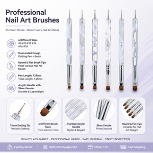 Ensemble de pinceaux à ongles double embout, manche marbré, luxe, en nylon, pour gel, personnalisable pour salon de manucure, fournitures de peinture - Product Image 1