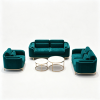 Ensemble de canapés en velours vert de luxe, canapé en tissu avec pieds dorés modernes pour hall d'hôtel, salon, meubles