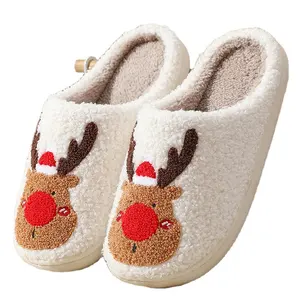 冬季保暖蓬松舒适室内家居圣诞驯鹿拖鞋