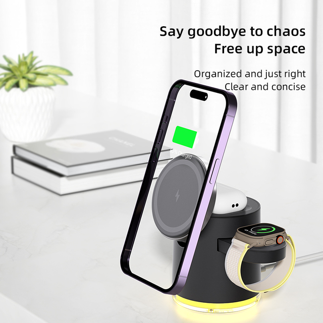 New Product Qi2 Magnetic Three-in-One Foldable Smart Wireless Charger 2A Output for Apple 15 & Other Devices