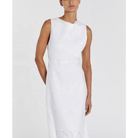 ENYA Robe Maxi en lin blanc d'été pour femmes Robe sans manches à col bénitier Robe de villégiature Coton pur lin Sensation naturelle Coupe décontractée