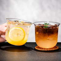 Tasse à thé et café aux fruits transparente de style Ins en verre à large ouverture avec verres de bar à rayures